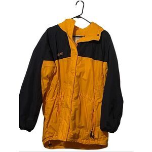 Columbia Womens Yellow Black Hooded Snap Lightweight Windbreaker Jacket Size XL